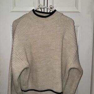 Mango Cream Ribbed Sweater with Black Trim